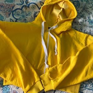PLT Lemon Thick Zip Up Drawstring Cropped Hoodie